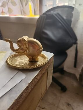 Brass Elephant Decorative Tray - Gold Accent Home Art